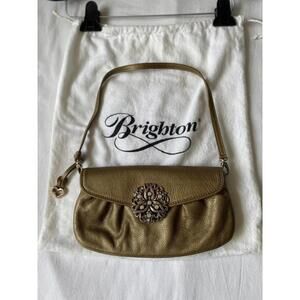 Brighton Gold Leather Women's Shoulder Bag with Decorative Clasp